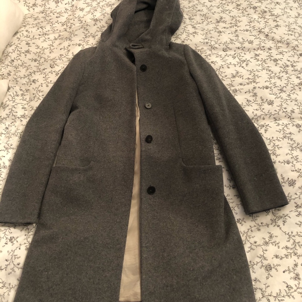 Aritzia Charcoal Hooded Wool-Blend Trench Coat